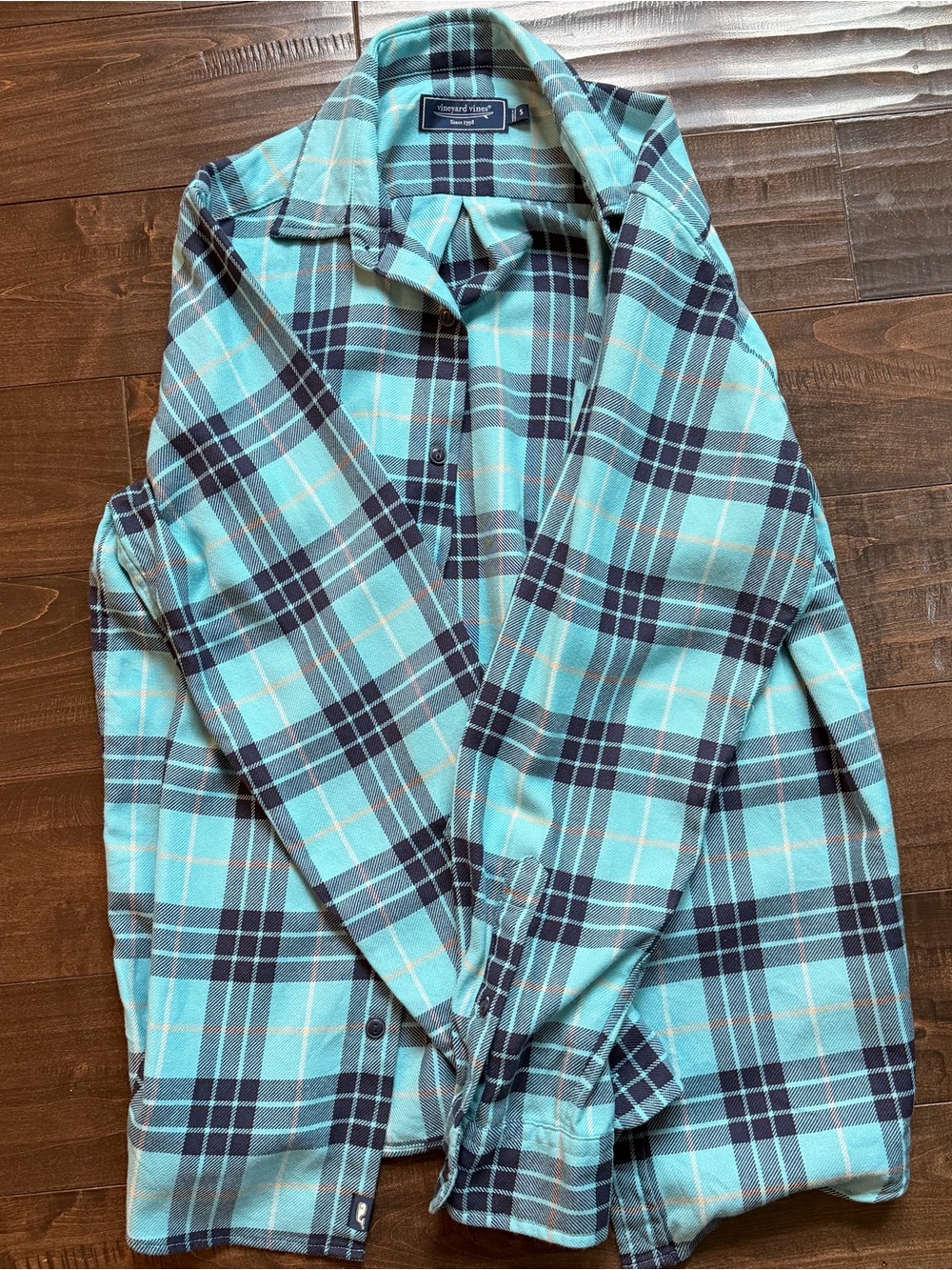 Vineyard Vines Teal and Navy Plaid Button-Down Shirt